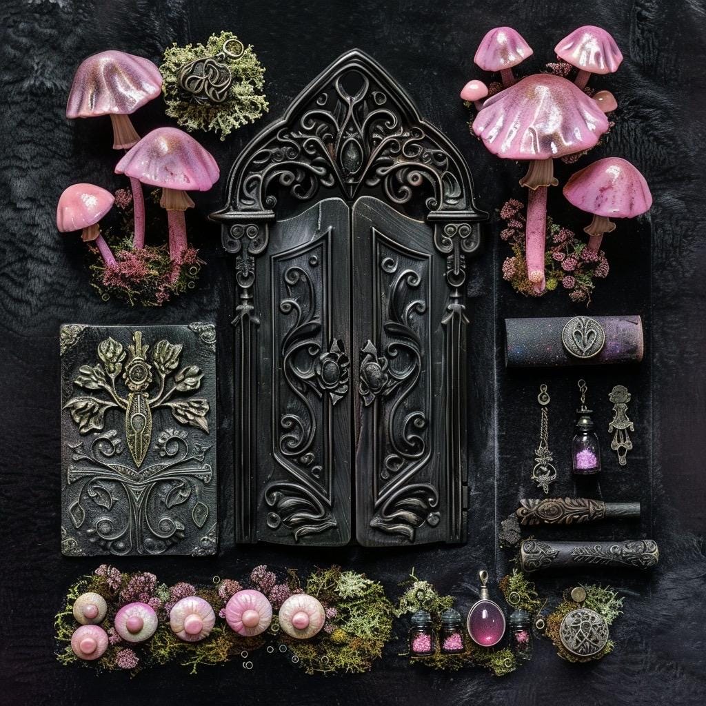 Pastel Goth Fairy Garden Kit  Candy Court Glow Arch Windowsill Mini Garden | Gothic DIY Miniature Decor with Glow in the Dark Details