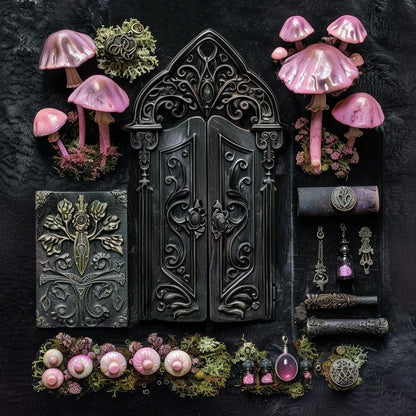 Pastel Goth Fairy Garden Kit  Candy Court Glow Arch Windowsill Mini Garden | Gothic DIY Miniature Decor with Glow in the Dark Details