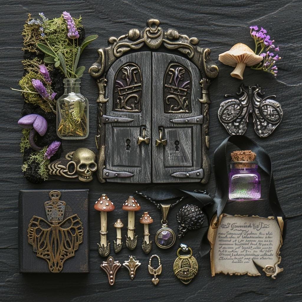 Pastel Goth Fairy Garden Kit  Candy Court Glow Arch Windowsill Mini Garden | Gothic DIY Miniature Decor with Glow in the Dark Details