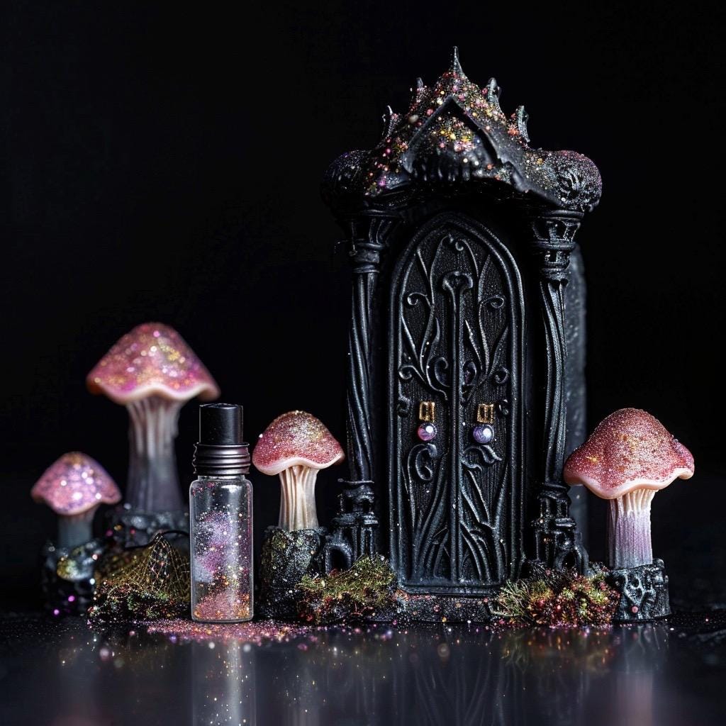 Pastel Goth Fairy Garden Kit  Candy Court Glow Arch Windowsill Mini Garden | Gothic DIY Miniature Decor with Glow in the Dark Details