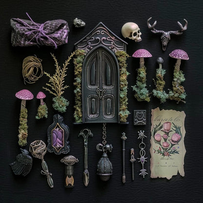 Pastel Goth Fairy Garden Kit  Candy Court Glow Arch Windowsill Mini Garden | Gothic DIY Miniature Decor with Glow in the Dark Details