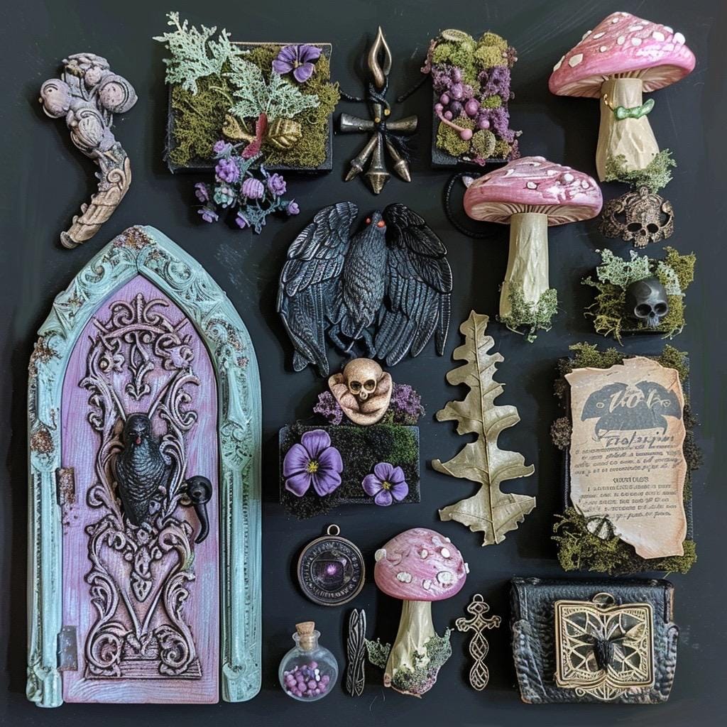 Pastel Goth Fairy Garden Kit  Candy Court Glow Arch Windowsill Mini Garden | Gothic DIY Miniature Decor with Glow in the Dark Details
