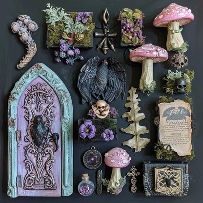 Pastel Goth Fairy Garden Kit  Candy Court Glow Arch Windowsill Mini Garden | Gothic DIY Miniature Decor with Glow in the Dark Details